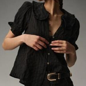 Anthropologie The Keira Collared Button-Front Blouse by Pilcro in Black